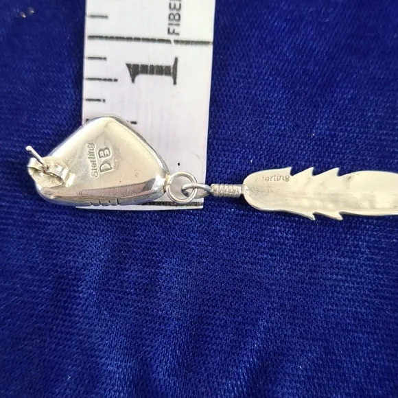 Vintage Native American Turquoise Sterling Silver Feather Earrings Signed - Picture 10 of 15